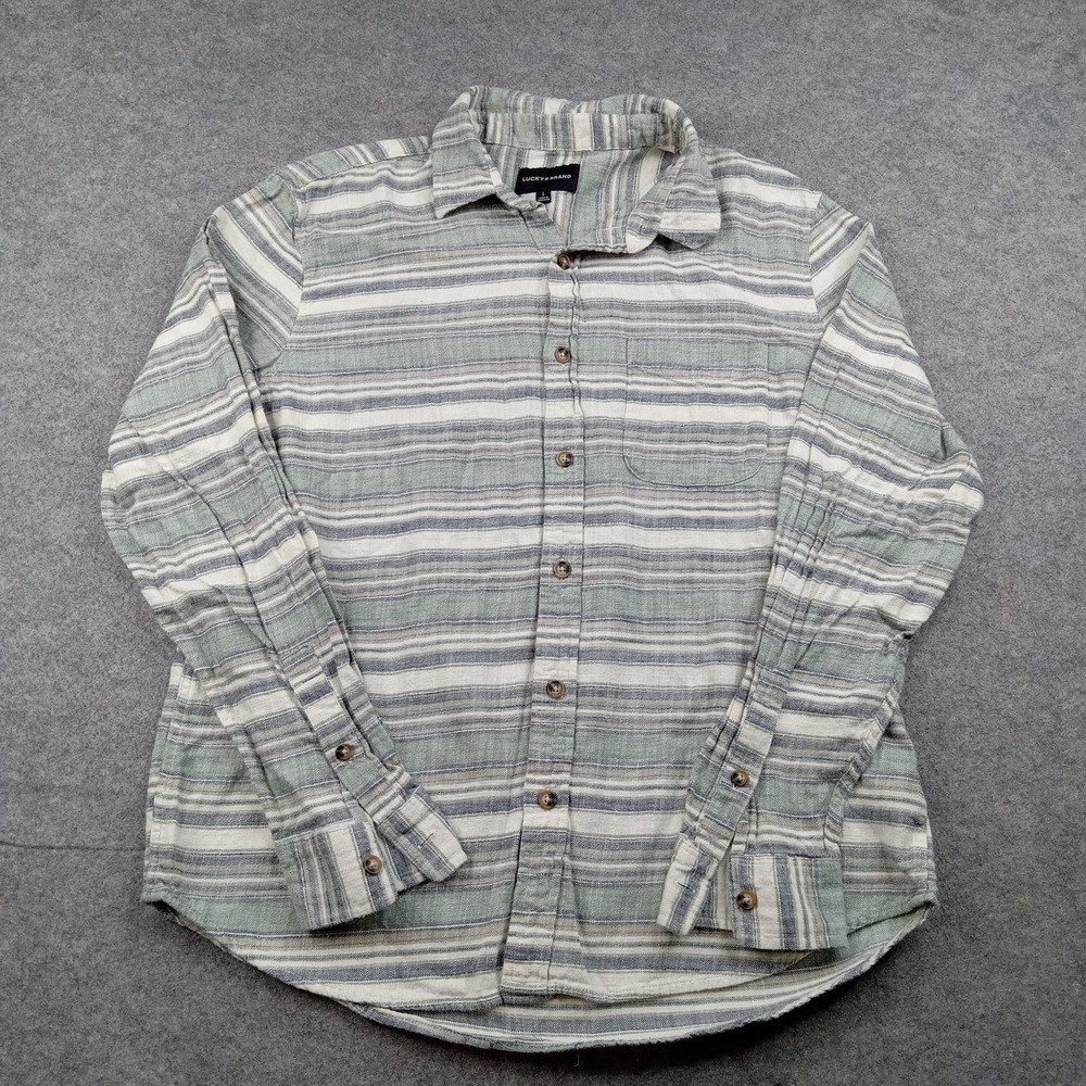 Lucky Brand Shirt Mens Large Aztec Stripe 100% Cotton Button Front Long Sleeve